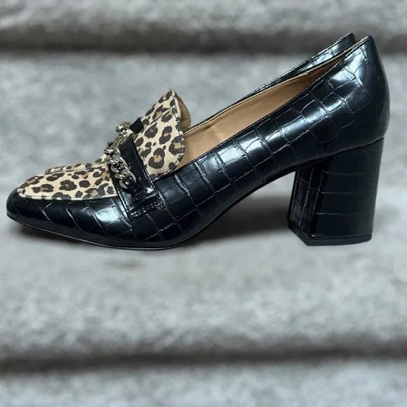 NEW Crown & Ivy Scarlett Cheetah Croc Embossed Block Heel Pumps Women’s 10 Chic - Picture 6 of 13